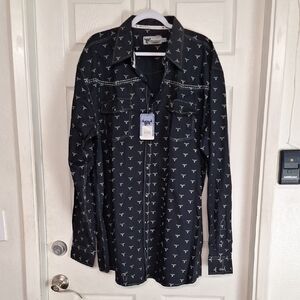 Cowboy Hardware Men Size XXL NWT All Over Skull L/S Print Snap Shirt